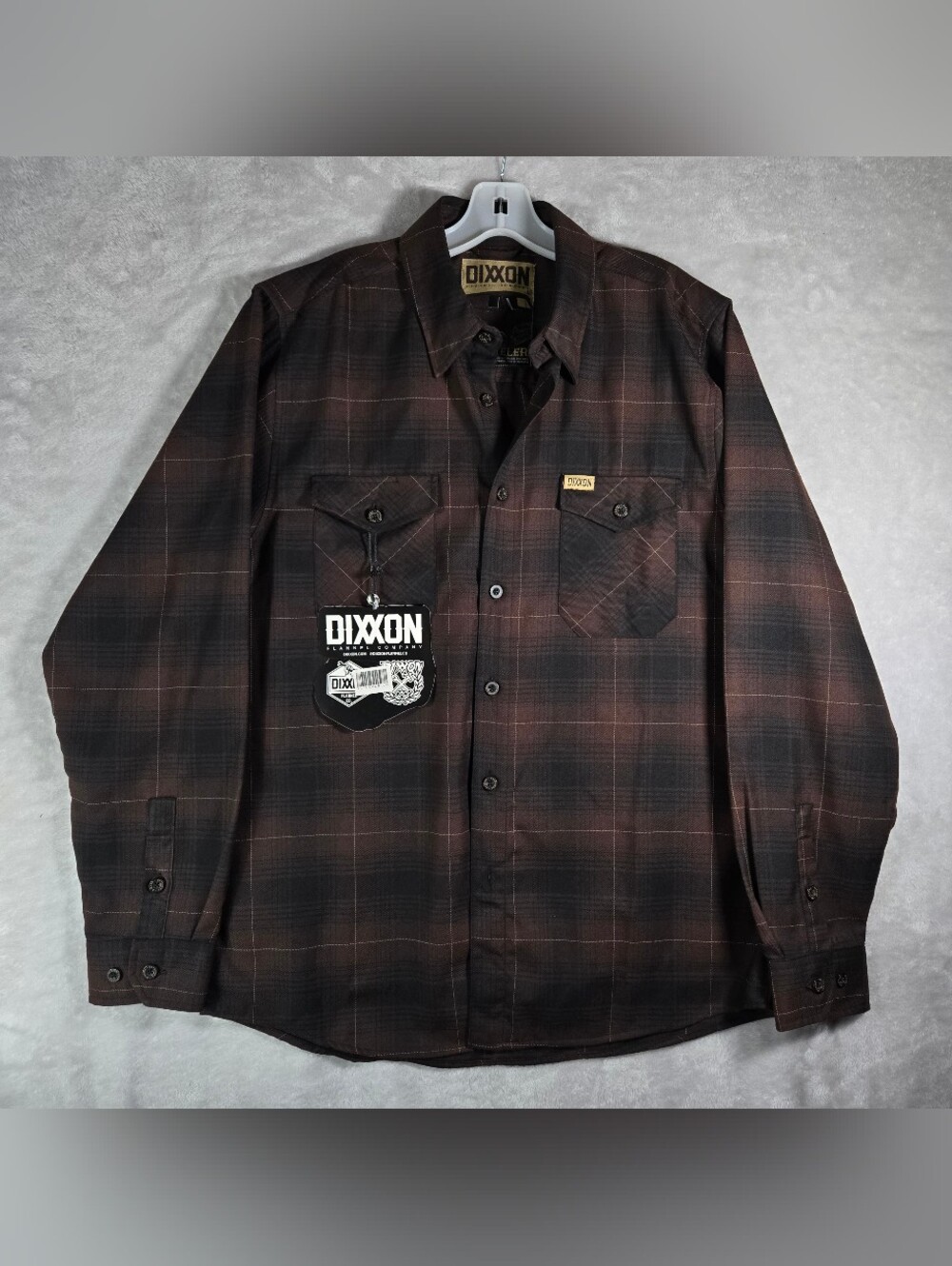 Dixxon The Traveler Flannel Button Down Shirt Mens Size L Large Brown Plaid NWT